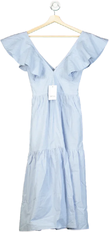 Misa Blue Smocked Ruffle Maxi Dress UK XS Comfortable T-Shirt Maxi Dress