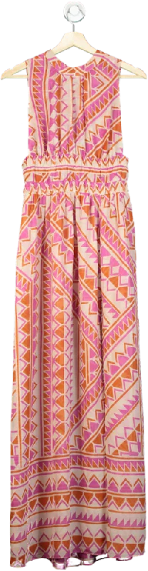 MISA Pink Orange Geometric Maxi Dress UK XS Trendy Short Sleeve Maxi Dress