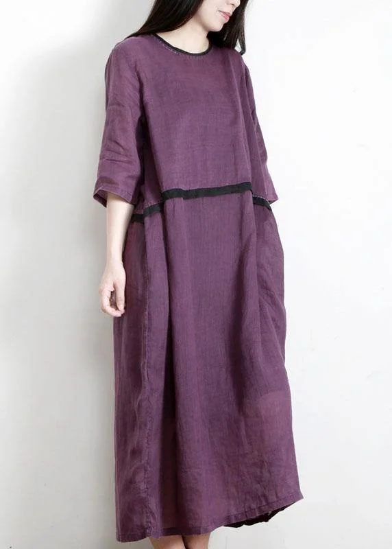 Modern Purple Pockets Linen Summer Maxi Dress Elegant Boho Maxi Dress