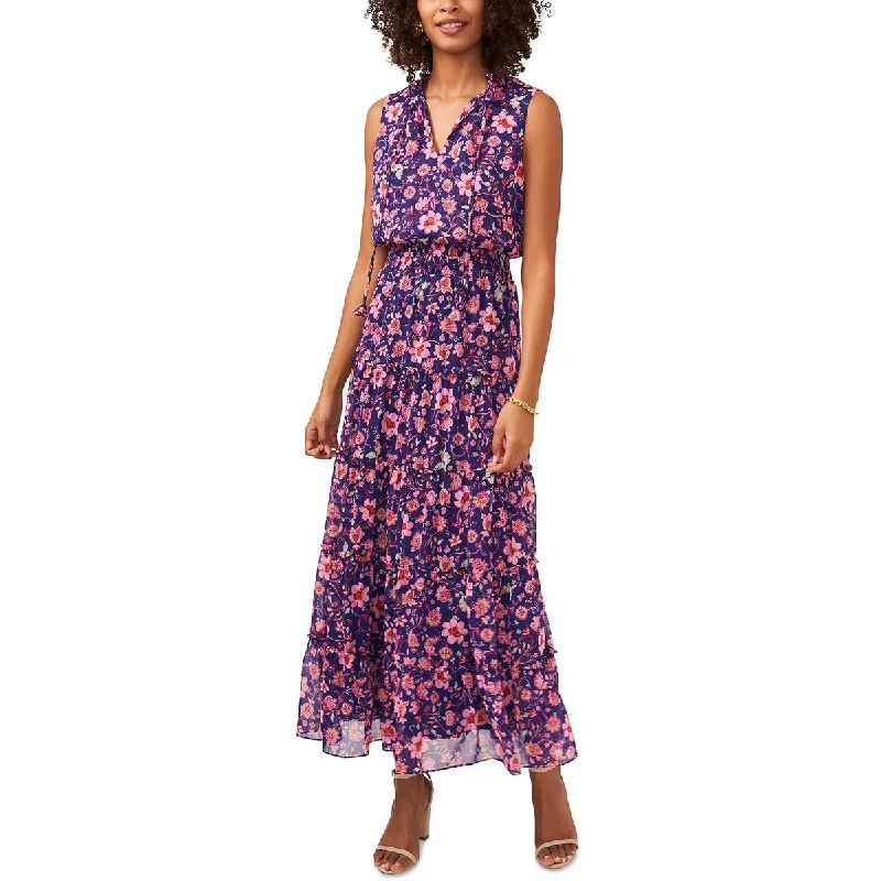 MSK Womens Floral Print Smocked Maxi Dress Fashionable High-Low Maxi Dress