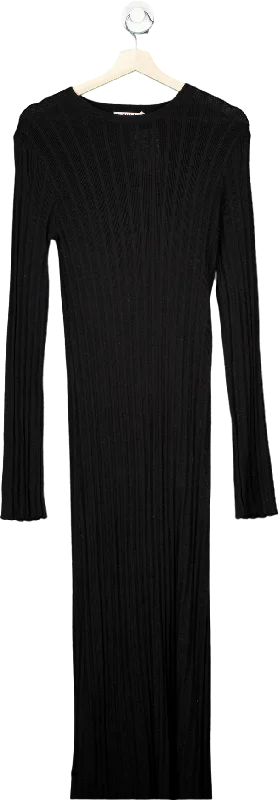 NA-KD Black Ribbed Knitted Maxi Dress UK M Trendy Button Front Maxi Dress