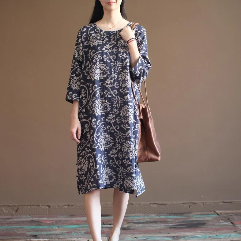 Navy floral cotton sundress plus size summer maxi dresses oversize caftan Elegant Lace-Up Maxi Dress