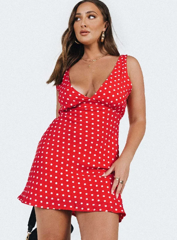 Nellie Mini Dress Red Polka Dot Stylish Ruffle Mini Dress