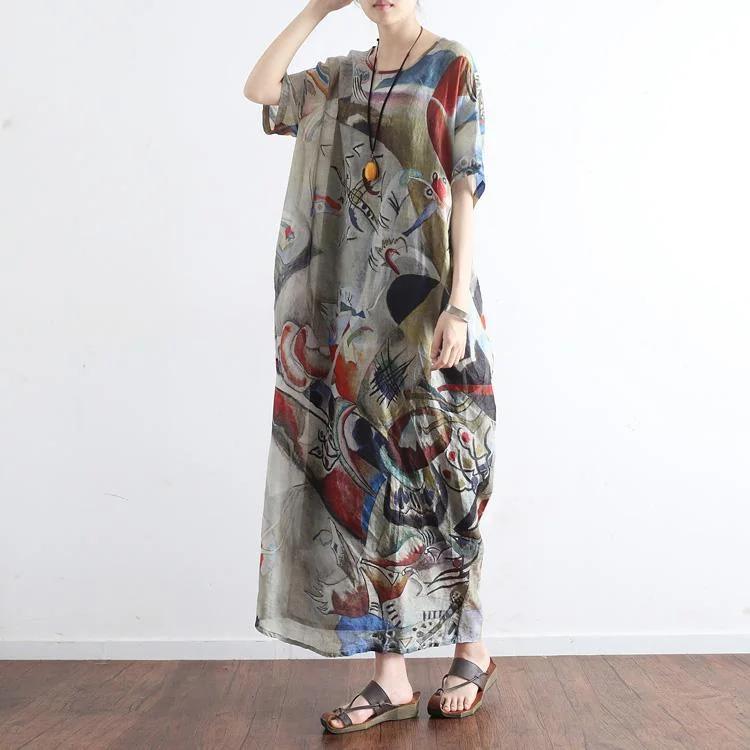 new 2017 prints linen dresses casual plus size sundress short sleeve maxi dress Fashionable Layered Maxi Dress