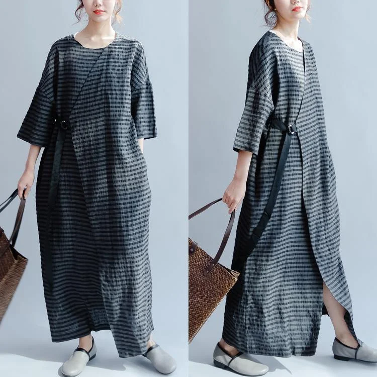 New Black Plus Size Sundress Elegant Casual Linen Summer Dress Short Sleeve Maxi Dress Side Open Fashionable Halter Neck Maxi Dress