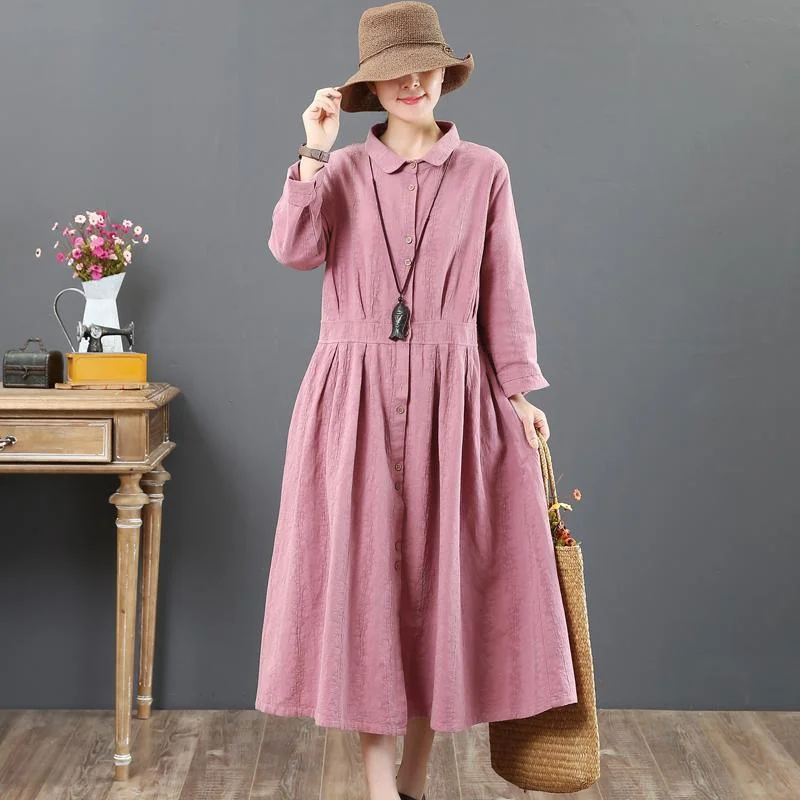 new fine pink long dresses loose casual lapel collar clothings tunic maxi dress Stylish Empire Waist Maxi Dress