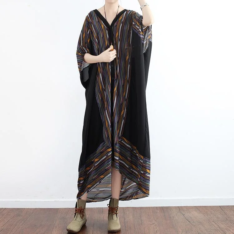 new gray blue patchwork chiffon dresses oversize maxi dress batwing sleeve sundress Fashionable Sleeveless Maxi Dress