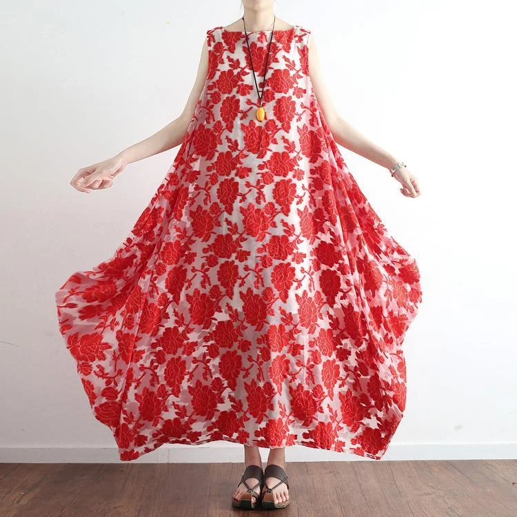 new red prints casual cotton dresses oversize sundress sleeveless maxi dress Elegant Lace Maxi Dress