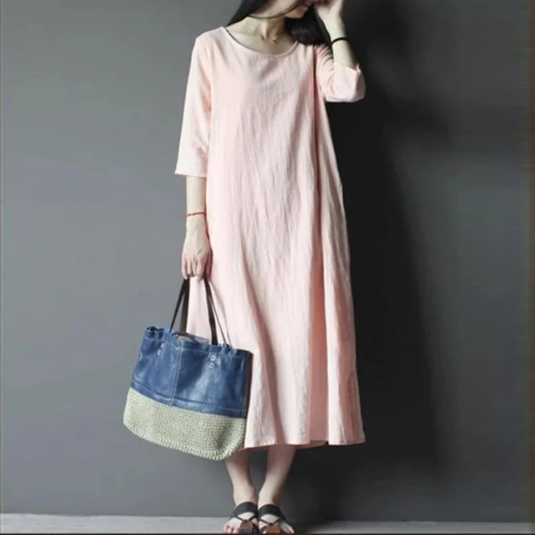 Nude Pink Linen Maxi Dress Oversize Linen Sundress Summer Casual Linen Clothing Comfortable Ruffle Maxi Dress