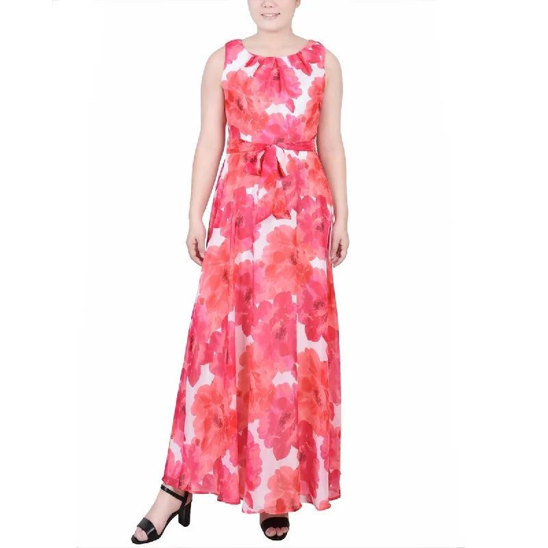 NY Collection Womens Petites Chiffon Printed Maxi Dress Casual Maxi Dress with Pockets