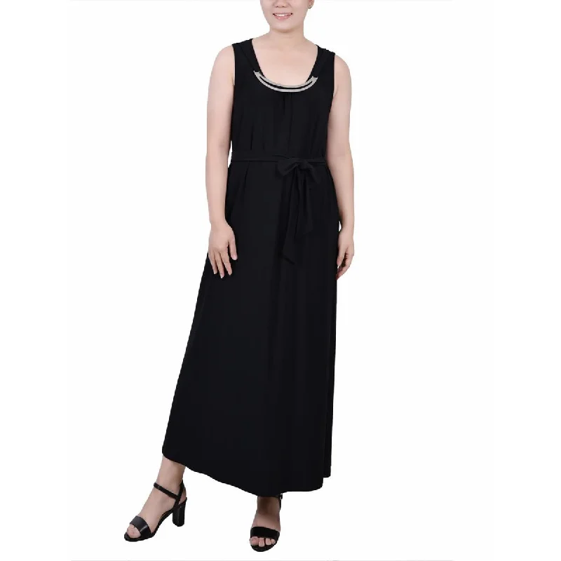 NY Collection Womens Petites Embellished  Maxi Dress Chic Button-Up Maxi Dress