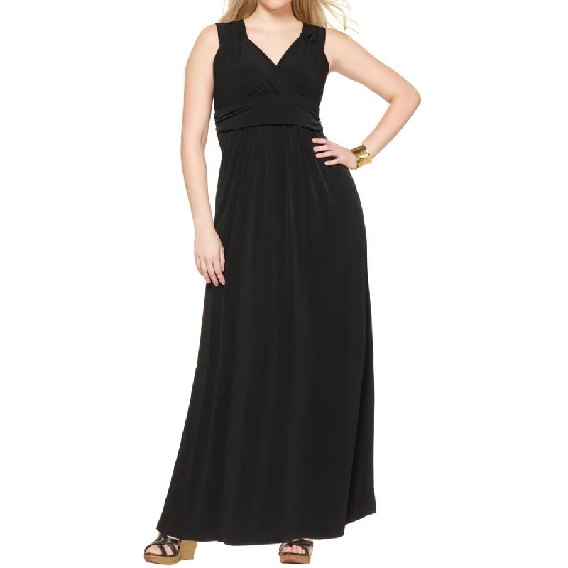 NY Collection Women's Plus Size Ruched Sleeveless Empire Maxi Dress Fashionable Off-Shoulder Maxi Dress