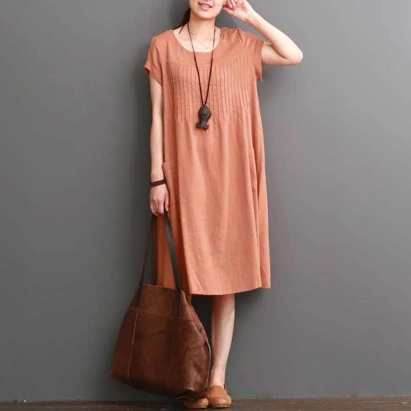 Orange cotton dresses summer short sleeve maxi dress Elegant Lace-Up Maxi Dress