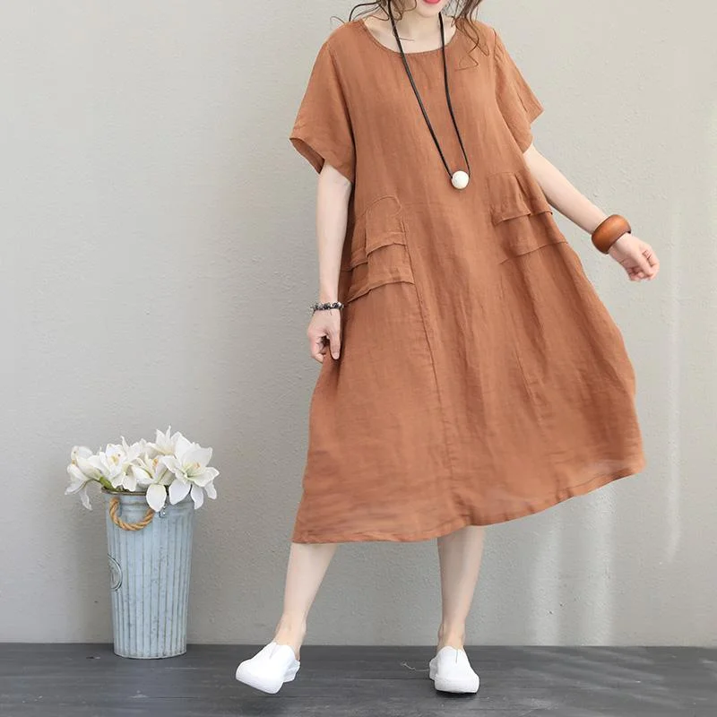 orange linen dress plus size o neck linen maxi dress patchwork dress Fashionable Chiffon Tiered Maxi Dress