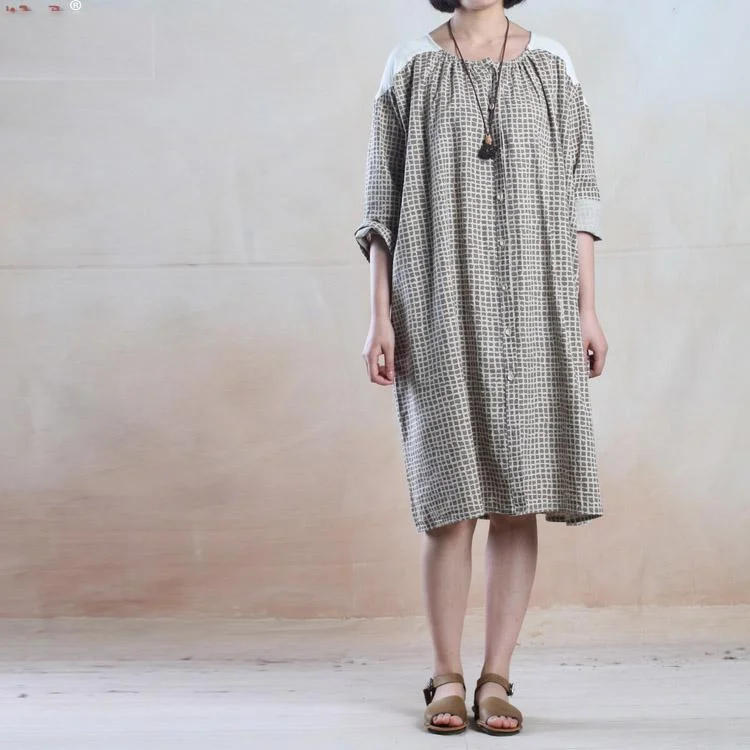 Oversize maxi dress summer grid cotton sundress loose fitting dress Classic Solid Maxi Dress