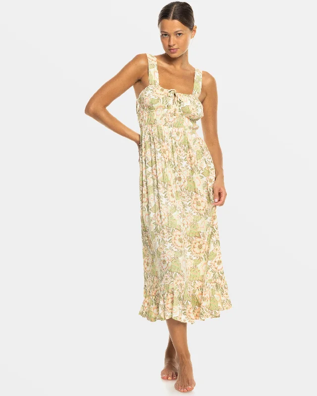 Paradise Winds Midi Dress - Oil Green Wild Flower Comfortable Wrap Midi Dress