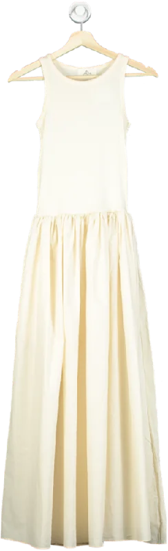 PLN Seoul Cream Sleeveless Maxi Dress Fashionable Chiffon Tiered Maxi Dress