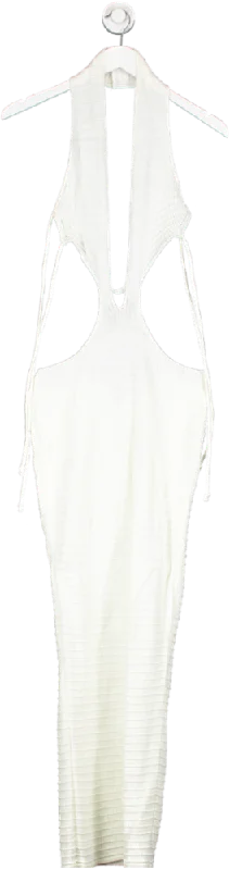 PrettyLittleThing White Contrast Stitch Crochet Knit Maxi Dress UK S Cozy Wrap Maxi Dress