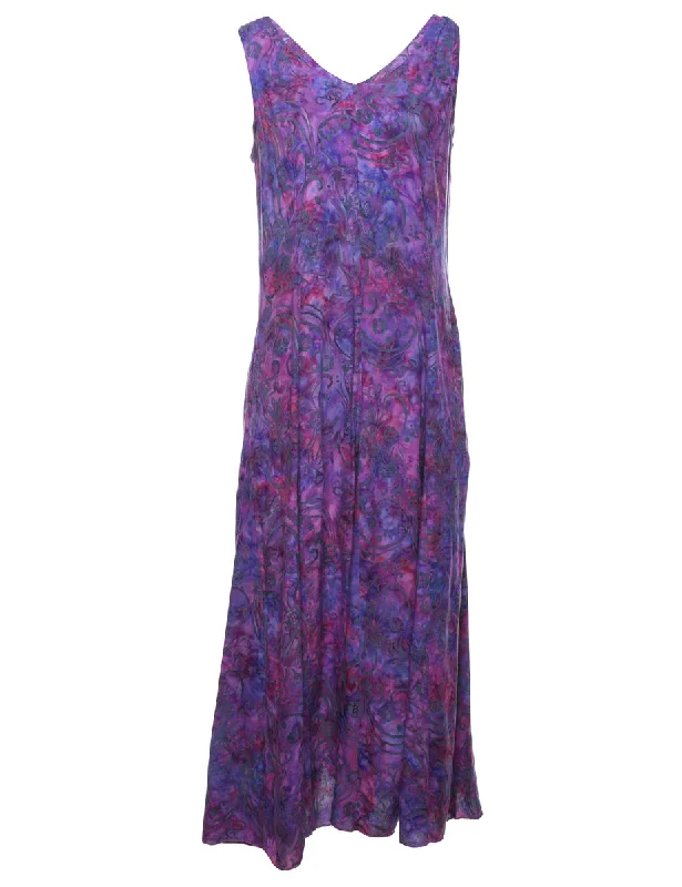 Purple Floral Print Maxi Dress - S Elegant Sleeveless Maxi Dress