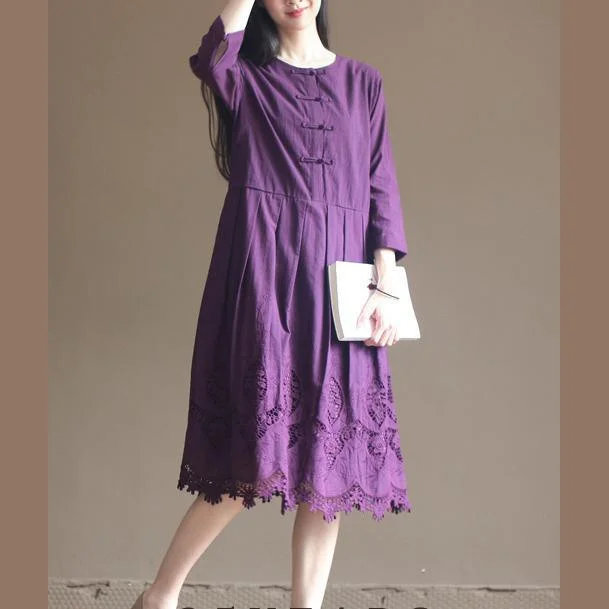 Purple lace patchwork cotton dresses plus size maxi dresses elegant design Trendy Satin Maxi Dress