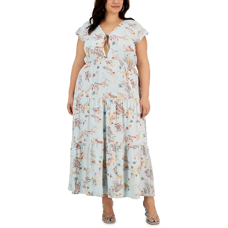 Rachel Rachel Roy Womens Plus Crepe Floral Maxi Dress Stylish Maxi Dress with Pleats