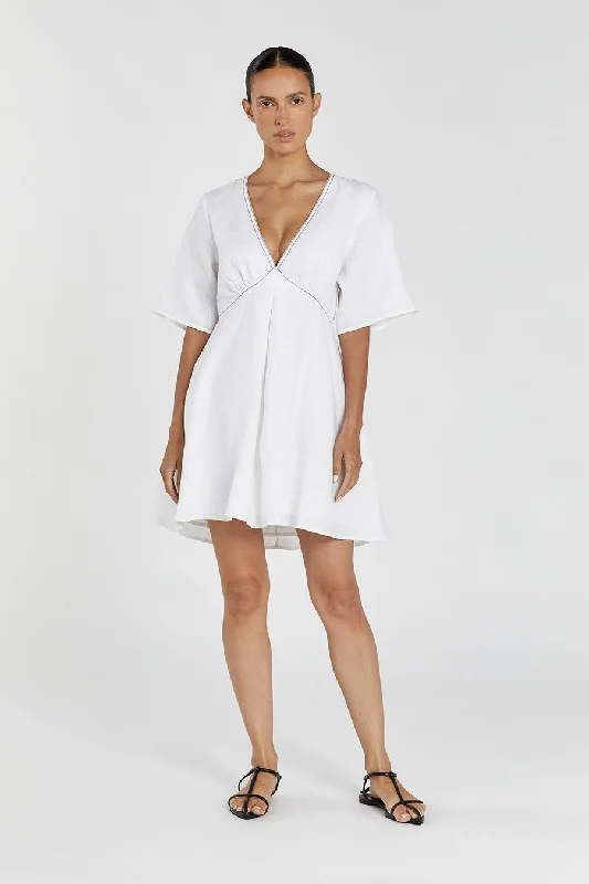 RHODES WHITE LINEN MINI DRESS Cozy Knit Mini Dress