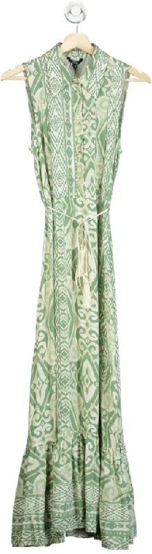 River Island Green Patterned Sleeveless Maxi Dress UK 6 Comfortable Pleated Maxi Dress