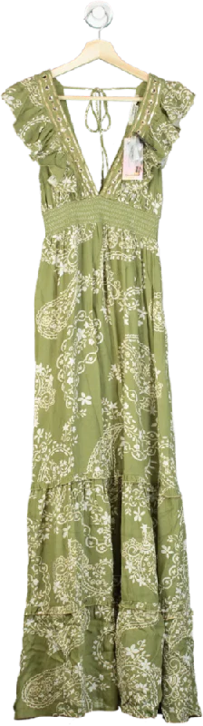 River Island Khaki Light Maxi Dress XS Fashionable Open-Back Maxi Dress