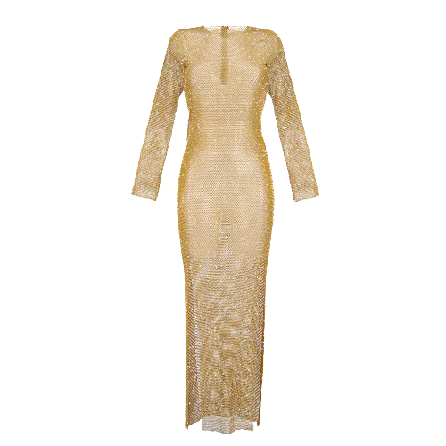 Santa Brands Metallic Gold Champagne Splashes Diamond Maxi Dress One Size Comfortable Maxi Dress with Sleeves