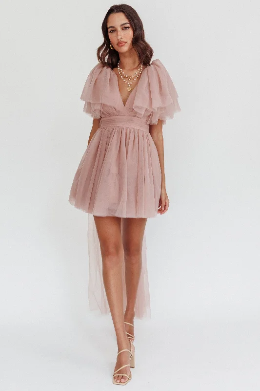 Star Power Tulle Train Mini Dress Blush Trendy A-Line Mini Dress