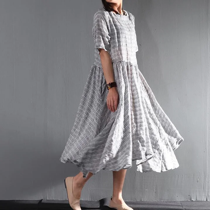 Striped gray flown linen sundress long causal summer maxi dresses oversize Cozy Maxi Dress with Slit