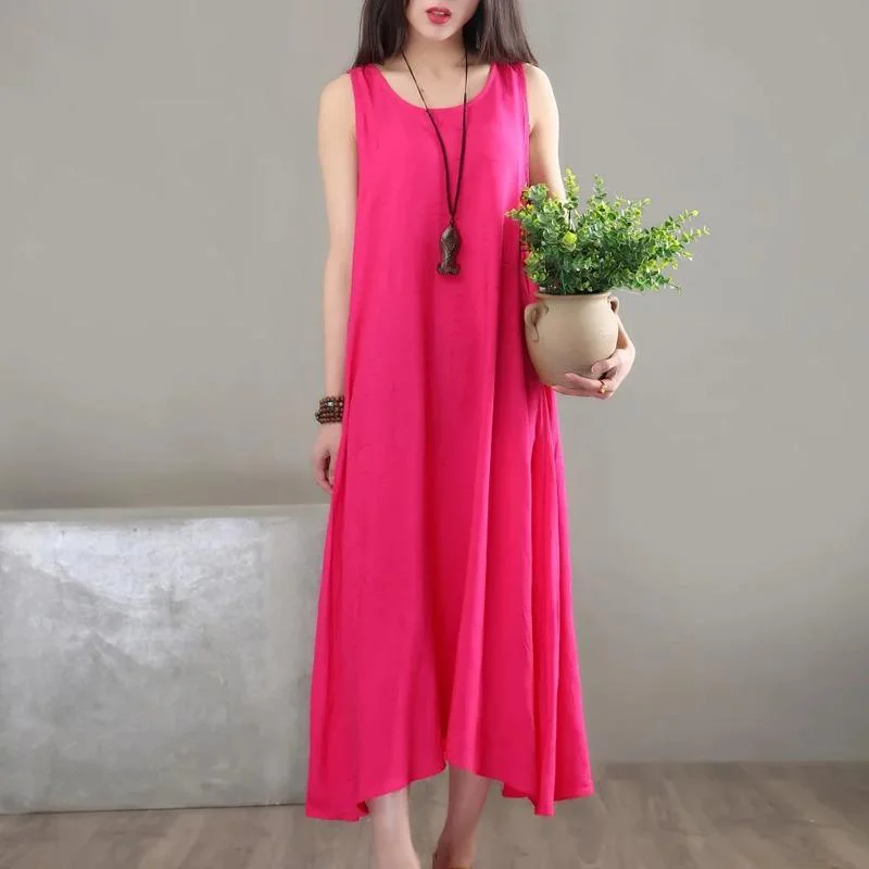 Style O Neck Cotton Clothes Runway Rose Maxi Dresses Sleeveless Summer ( Limited Stock) Cozy Cold-Shoulder Maxi Dress