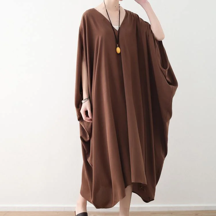 stylish chocolate chiffon maxi dress casual v neck traveling clothing Fine batwing sleeve kaftans Elegant Maxi Dress with Pockets