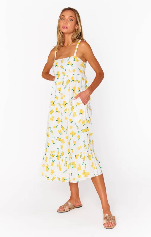 Summer Fling Midi Dress ~ Limoncello Embroidery Fashionable Floral Embroidery Midi Dress