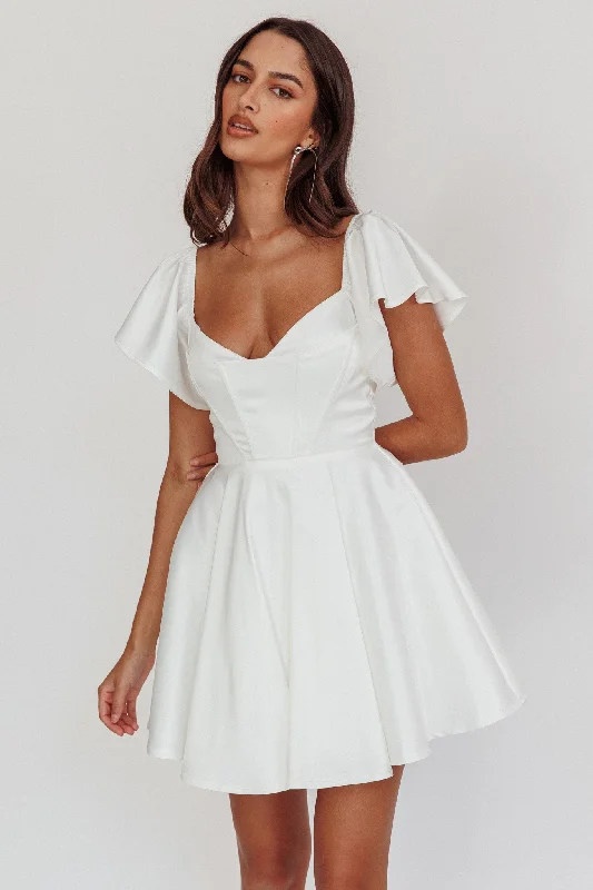 Tamelia Flutter Sleeve Mini Dress White Elegant Velvet Mini Dress