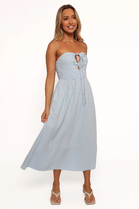 Tanner Midi Dress - Light Blue Fashionable Sheer Sleeve Midi Dress