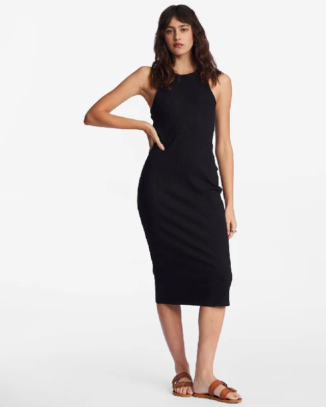 Tomboy Tank Midi Dress - Black Pebble Stylish Midi Dress with Cuffs