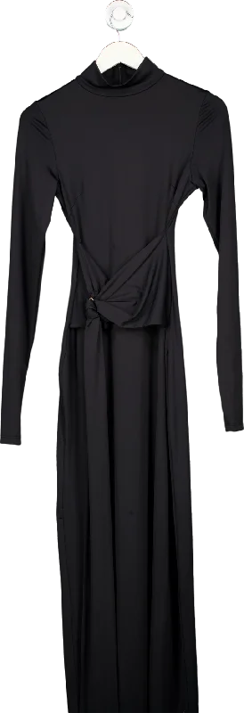 Black Maxi Dress S/M Stylish Pleated A-Line Maxi Dress