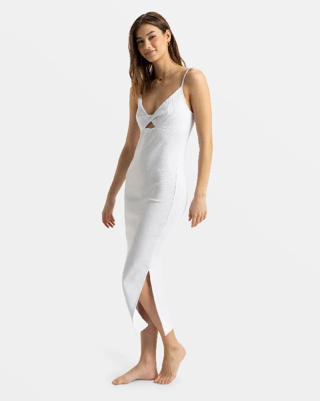 Wavey Lady Midi Dress - Snow White Comfortable Deep V Midi Dress