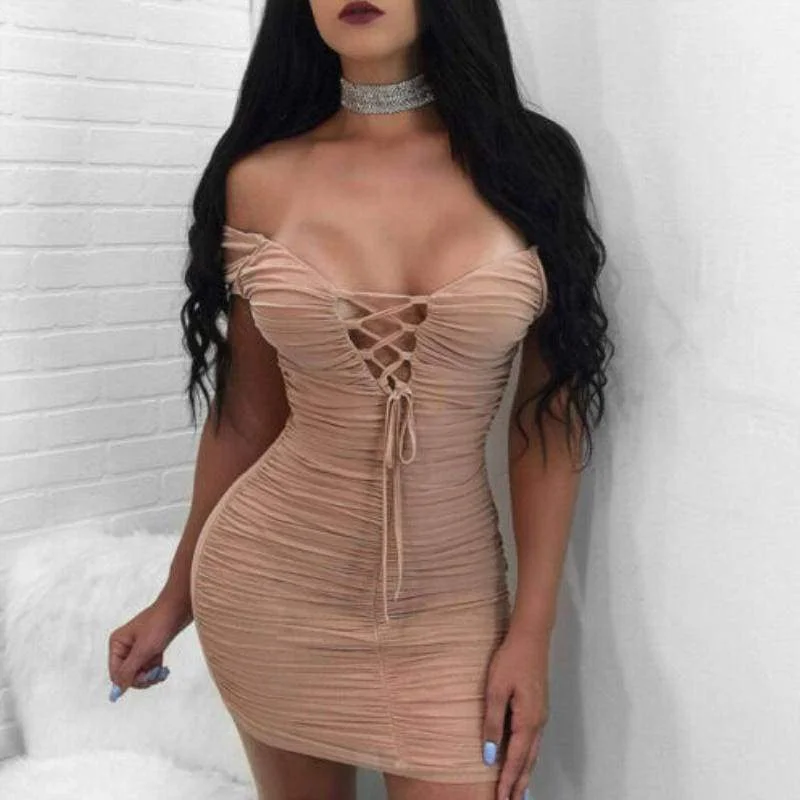 FashionSierra - Women Ladies Bandage Bodycon Short Mini Dress Off Shoulder Evening Party Clubwear Summer Dress Sundress Modern Satin Mini Dress