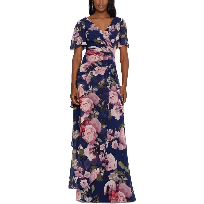 Xscape Womens Surplice Tiered Maxi Dress Trendy Floral Print Maxi Dress