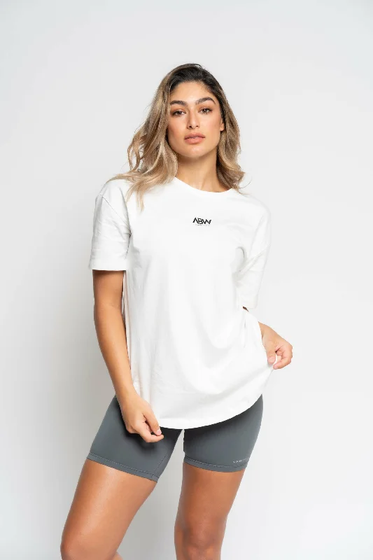 Ladies Oversized T-Shirt - White Basic T-Shirt Crew Neck Short Sleeve