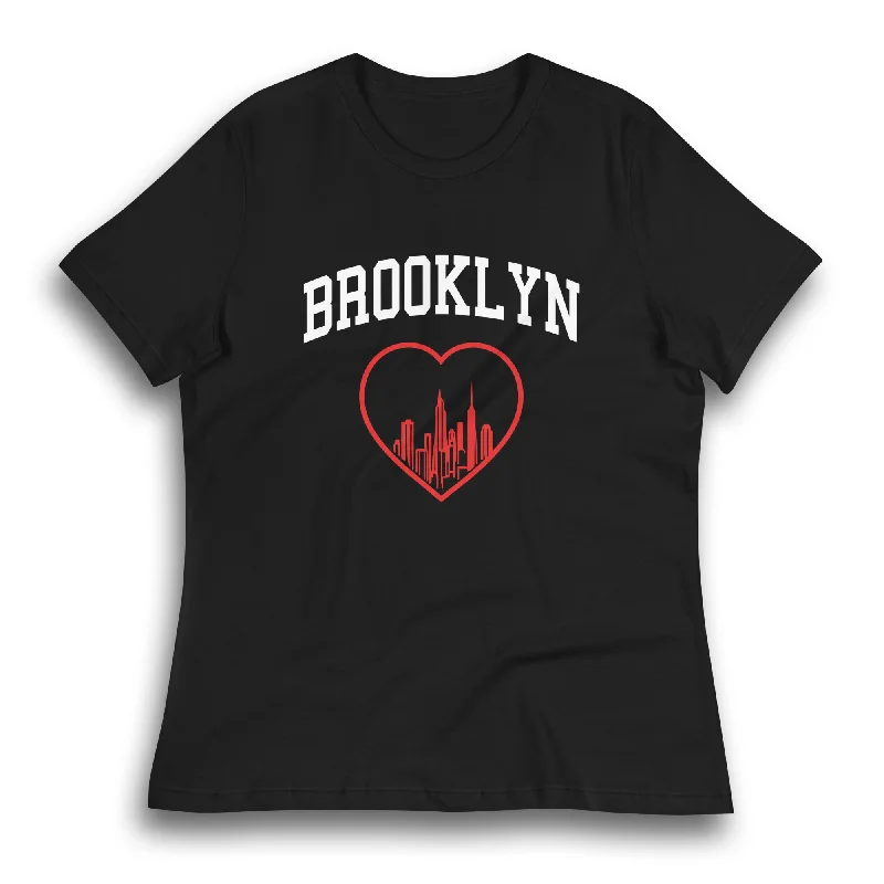 BROOKLYN RED HEART BLACK WOMEN'S T-SHIRT Plaid T-Shirt Polka Dot Checkered