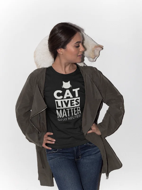 Cat Lives Matter Blanco Women's Relaxed T-Shirt Houndstooth Herringbone Solid