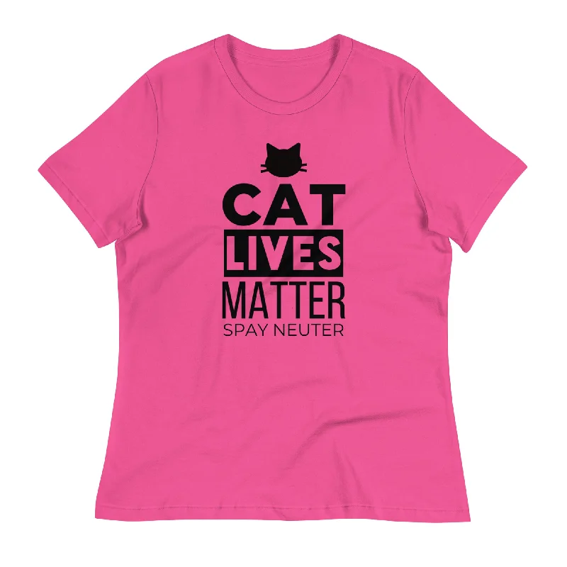 Cat Lives Matter Ngo Women's Relaxed T-Shirt Solid Print Embellished