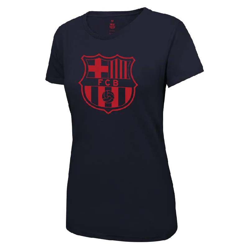 FC Barcelona Navy Uni-Logo Women's T-Shirt Polka Dot Checkered Tartan