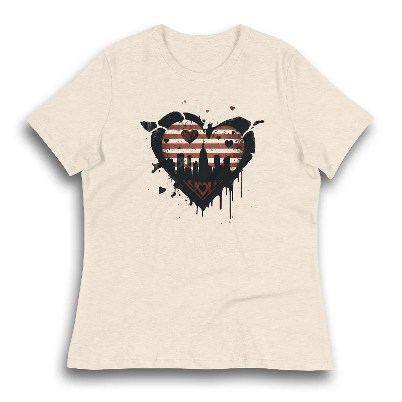 GRUNGE HEART NEW YORK WOMEN'S T-SHIRT Hooded Caped Shawl Collar