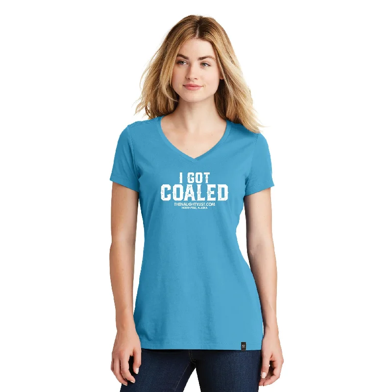 "I Got Coaled" Ladies Short Sleeve V-Neck T-Shirt Embroidered Appliqued Beaded