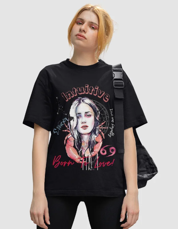 Intuitive Cancer Graphic Printed Oversized T-Shirt For Women Welt Pockets Slit Pockets