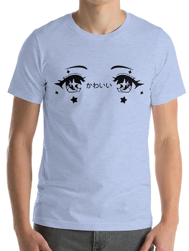 Magical Anime Eyes T-Shirt Notch Collar Peter Pan Collar Cowl Neck